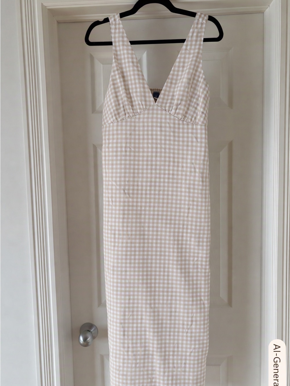 Old Navy Beige and White Gingham Midi Dress